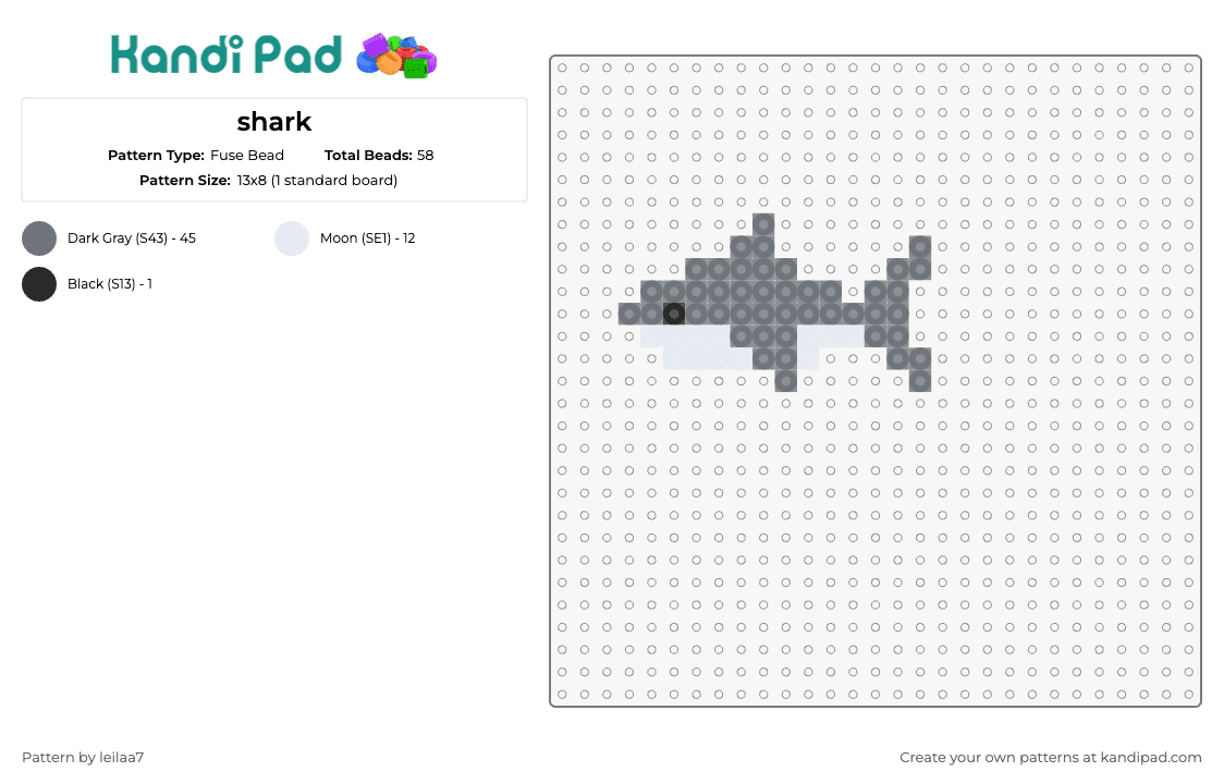 shark - Fuse Bead Pattern by leilaa7 on Kandi Pad - shark,fish,animal,cute,small,playful,majestic,aquatic,gray