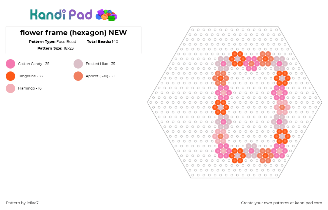 flower frame (hexagon) NEW - Fuse Bead Pattern by leilaa7 on Kandi Pad - frame,flowers,border,cute,spring,pink,orange