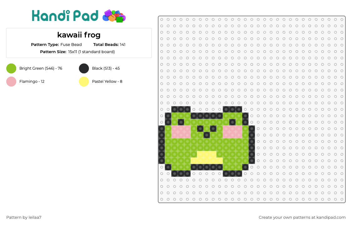kawaii frog - Fuse Bead Pattern by leilaa7 on Kandi Pad - frog,amphibian,animal,cute,kawaii,joyful,playful,lively,character,green