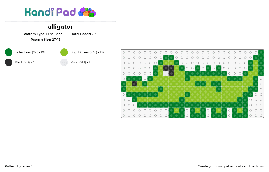 alligator - Fuse Bead Pattern by leilaa7 on Kandi Pad - alligator,crocodile,animal,reptile,wildlife,friendly,playful,green