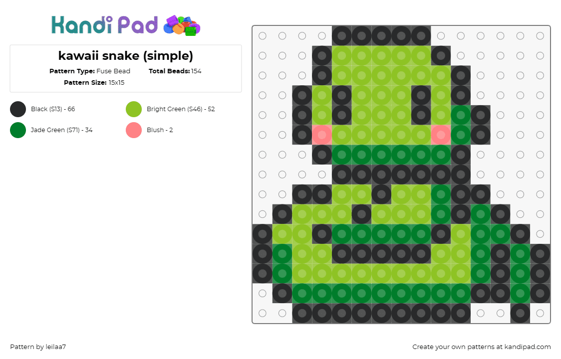 kawaii snake (simple) - Fuse Bead Pattern by leilaa7 on Kandi Pad - snake,reptile,cute,kawaii,animal,playful,green