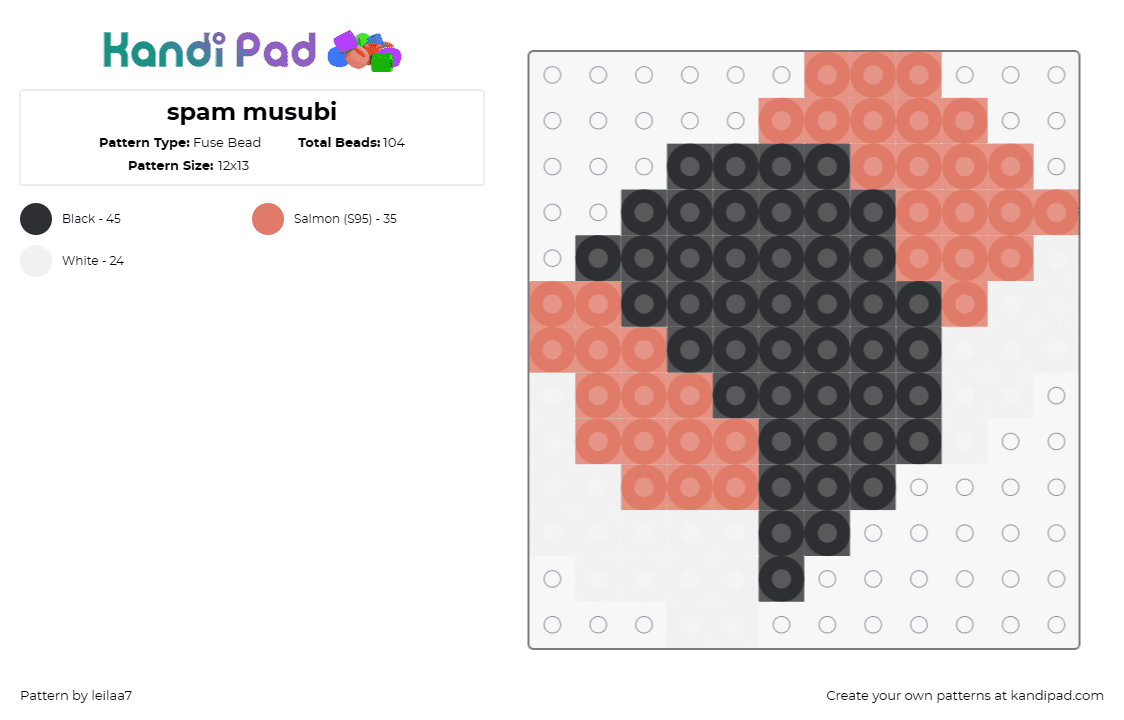 spam musubi - Fuse Bead Pattern by leilaa7 on Kandi Pad - musubi,sushi,spam,food,snack,cuisine,black,pink,white