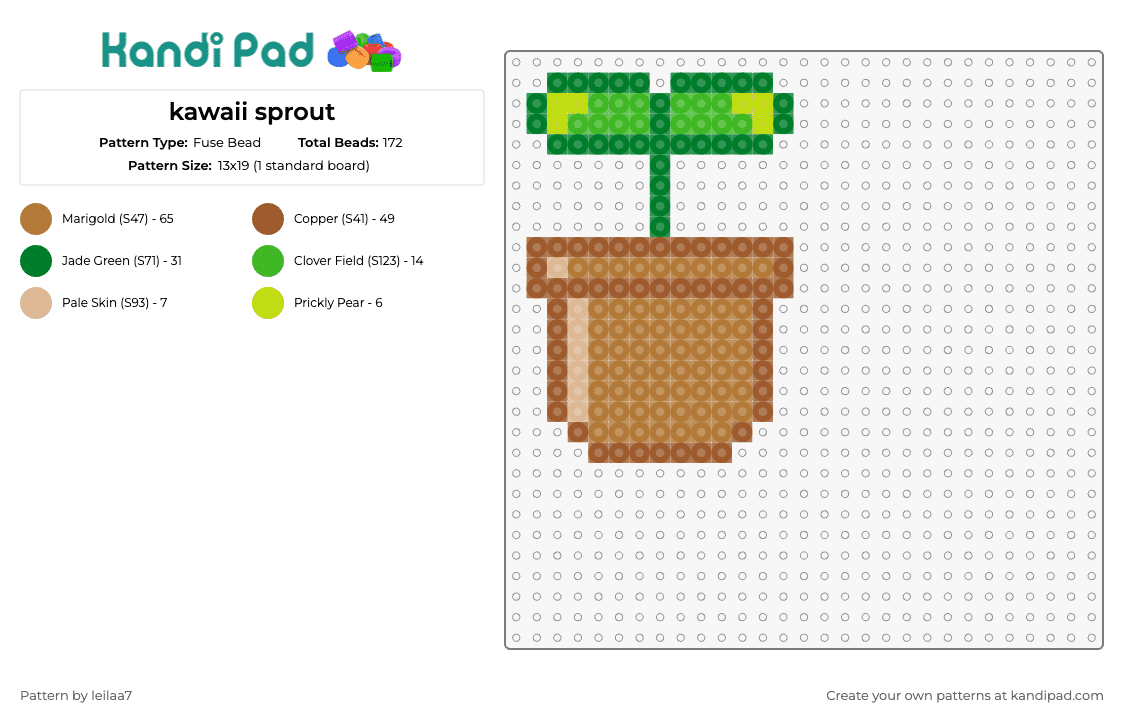 kawaii sprout - Fuse Bead Pattern by leilaa7 on Kandi Pad - sprout,plant,kawaii,potted,delightful,new growth,endearing,charm,brown,green
