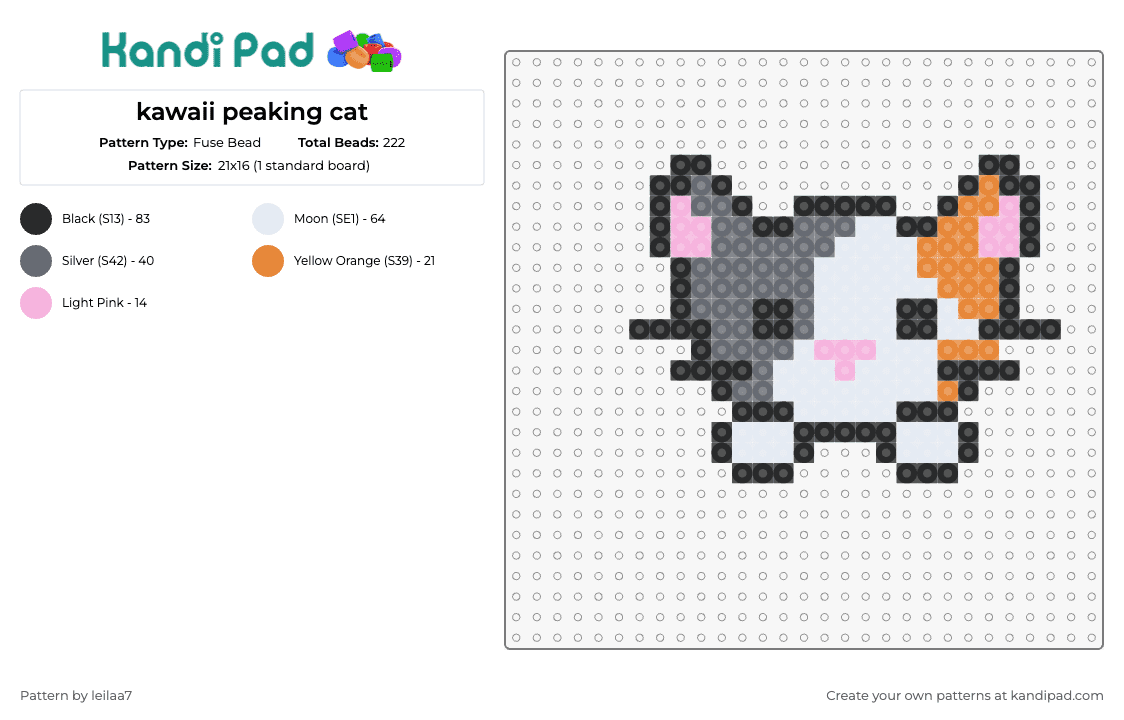 kawaii peaking cat - Fuse Bead Pattern by leilaa7 on Kandi Pad - cat,kitten,animal,cute,kawaii,curious,charming,peeking,grey,white