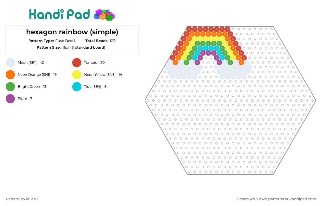 hexagon rainbow (simple) - Fuse Bead Pattern by leilaa7 on Kandi Pad - rainbow,clouds,charm,hexagon,vibrant,serenity,sky,arch,joy
