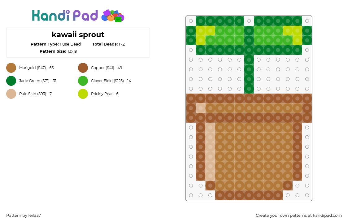 kawaii sprout - Fuse Bead Pattern by leilaa7 on Kandi Pad - sprout,plant,kawaii,potted,new growth,brown,green