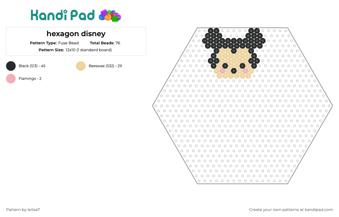 hexagon disney - Fuse Bead Pattern by leilaa7 on Kandi Pad - mickey mouse,disney,hexagon,character,classic,cartoon,black,tan