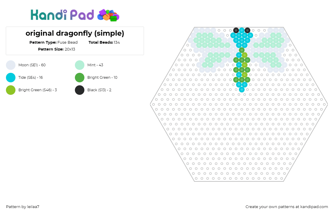 original dragonfly (simple) - Fuse Bead Pattern by leilaa7 on Kandi Pad - dragonfly,insect,hexagon,wings,tranquility,simplicity,grace,aerial,symmetrical,t