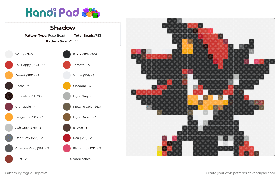 Shadow - Fuse Bead Pattern by rogue_0npawz on Kandi Pad - black,white,red,orange,colorful