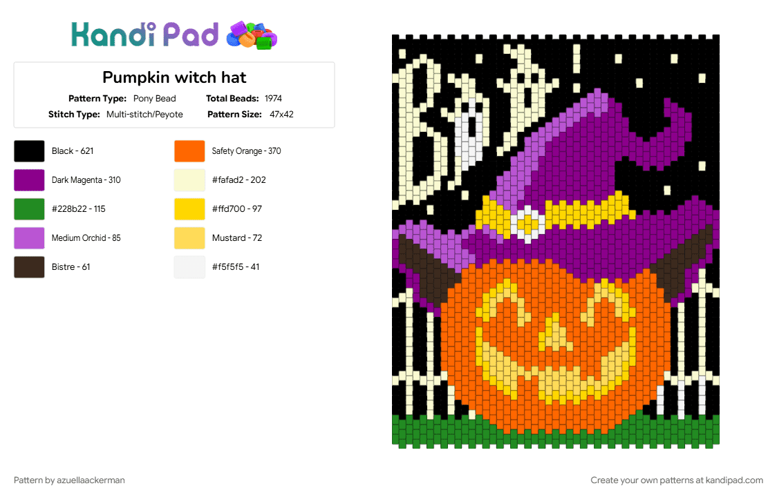 Pumpkin witch hat - Pony Bead Pattern by azuellaackerman on Kandi Pad - orange, pink