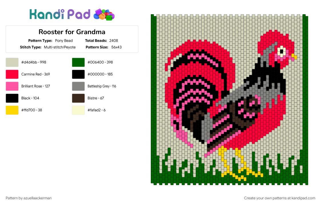 Rooster for Grandma - Pony Bead Pattern by azuellaackerman on Kandi Pad - beige, green, red