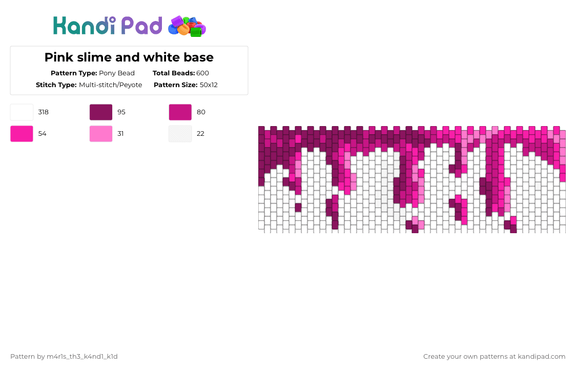 Pink slime and white base - Pony Bead Pattern by m4r1s_th3_k4nd1_k1d on Kandi Pad - pink,white