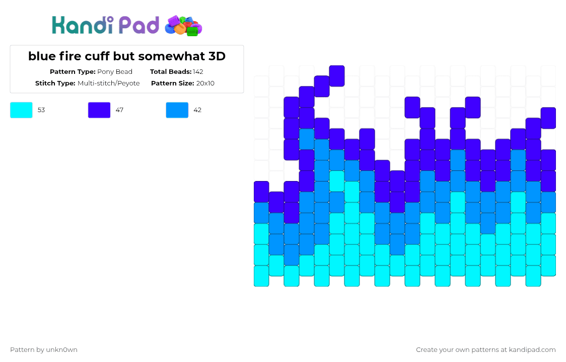 blue fire cuff but somewhat 3D - Pony Bead Pattern by unkn0wn on Kandi Pad - purple,light blue