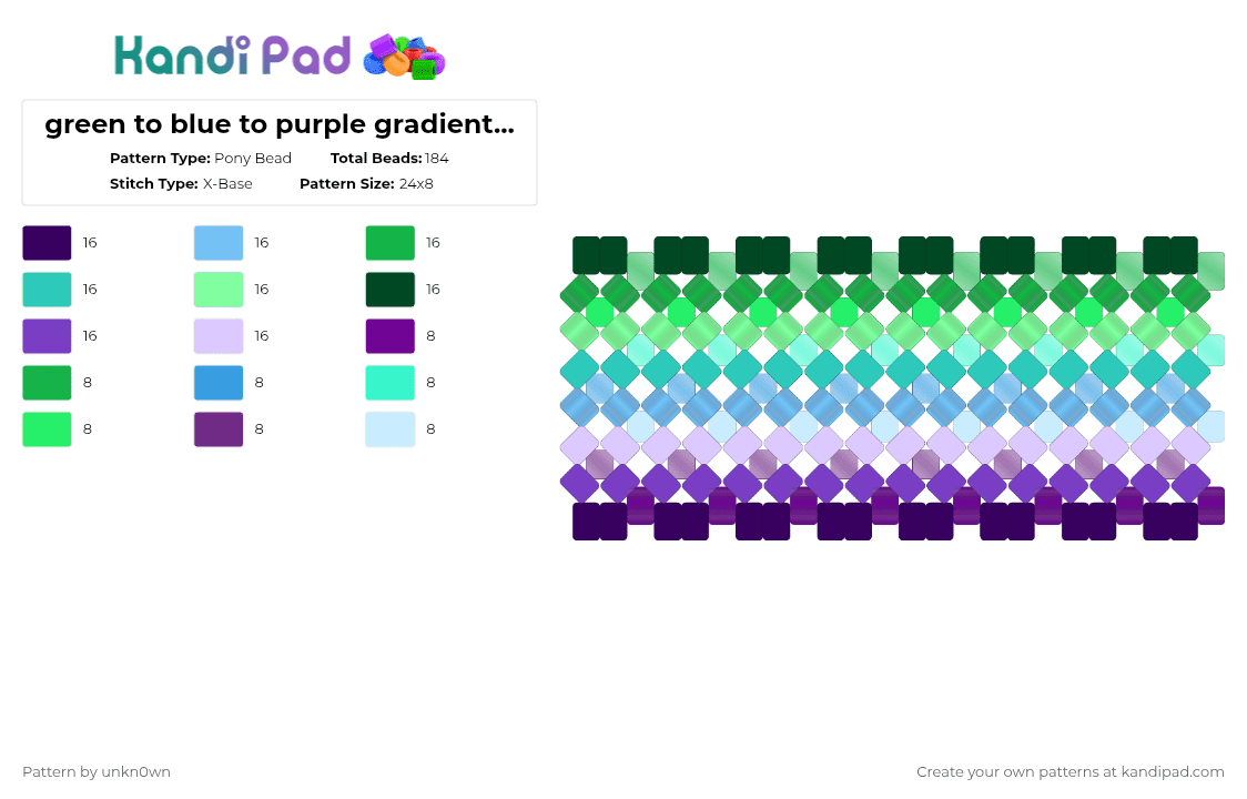 green to blue to purple gradient x-base cuff - Pony Bead Pattern by unkn0wn on Kandi Pad - purple,light blue,teal