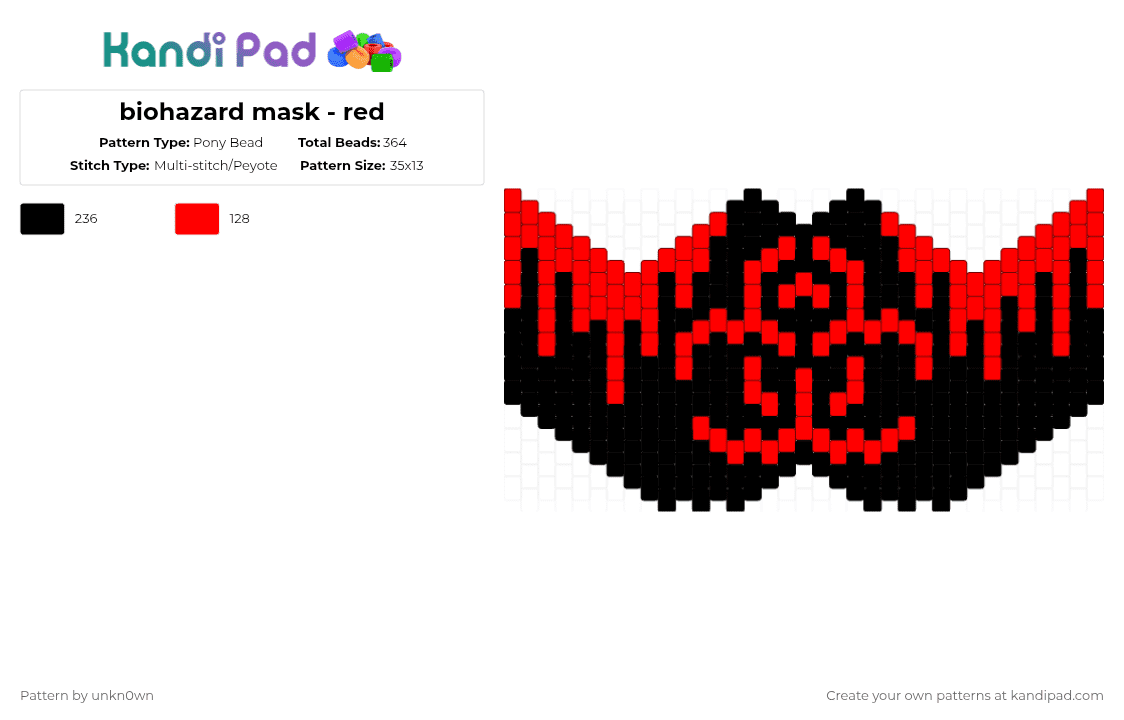 biohazard mask - red - Pony Bead Pattern by unkn0wn on Kandi Pad - black,red