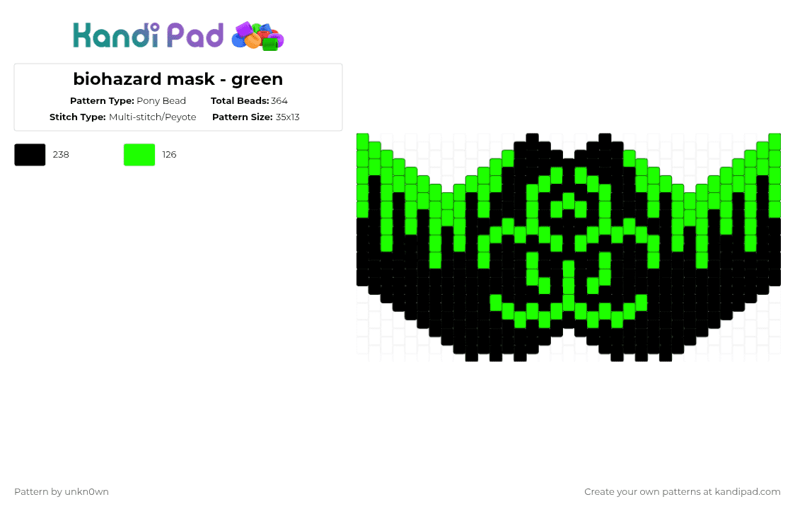 biohazard mask - green - Pony Bead Pattern by unkn0wn on Kandi Pad - black,green