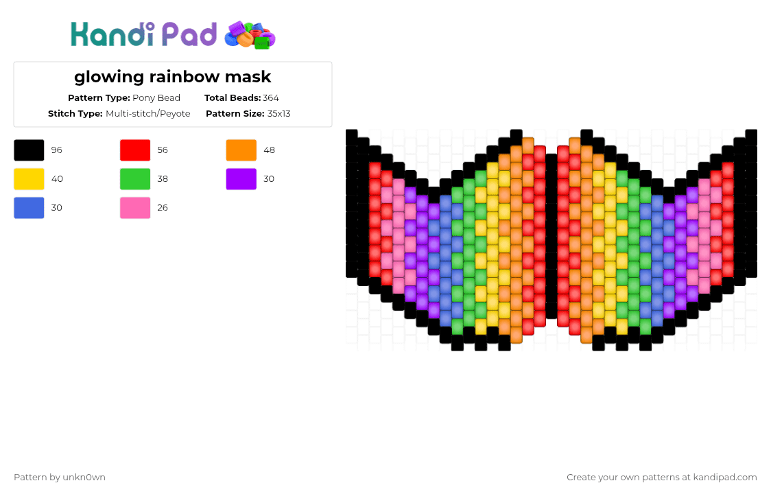 glowing rainbow mask - Pony Bead Pattern by unkn0wn on Kandi Pad - red,orange,green,yellow