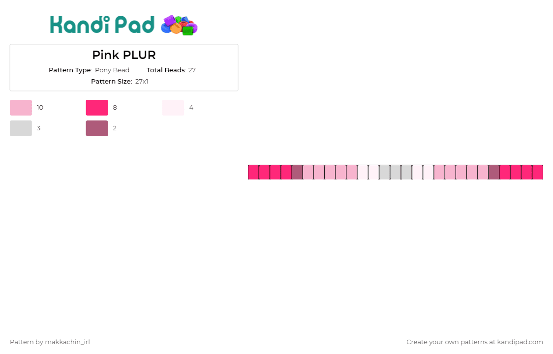 Pink PLUR - Pony Bead Pattern by makkachin_irl on Kandi Pad - plur,singles,bracelet