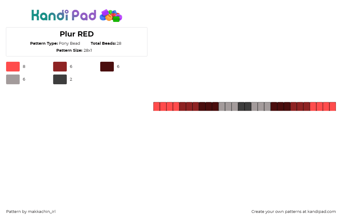 Plur RED - Pony Bead Pattern by makkachin_irl on Kandi Pad - plur,gradient,single,bracelet,red,gray