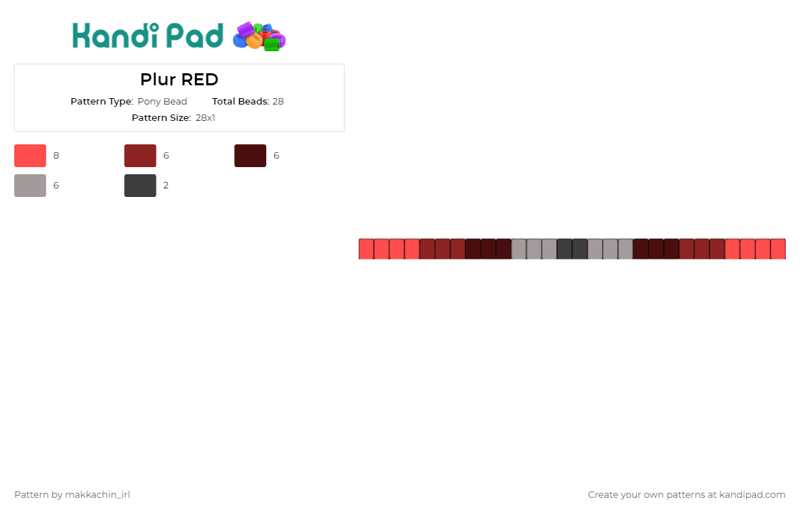 Plur RED - Pony Bead Pattern by makkachin_irl on Kandi Pad - plur,singles,bracelet