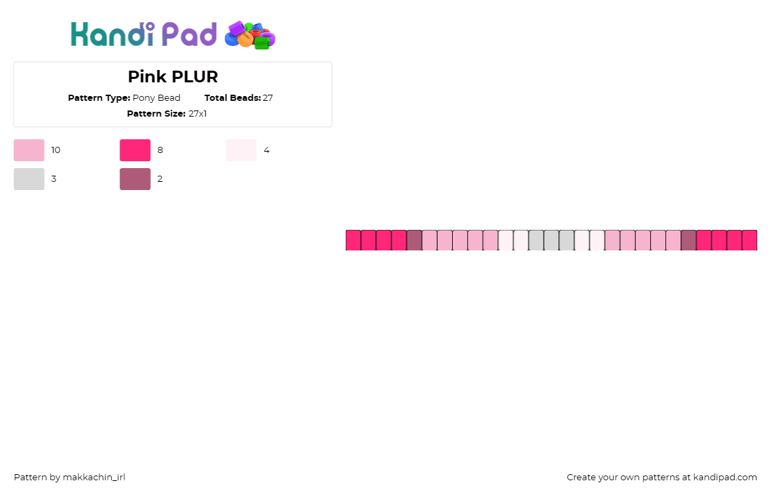 Pink PLUR - Pony Bead Pattern by makkachin_irl on Kandi Pad - plur,singles,bracelet