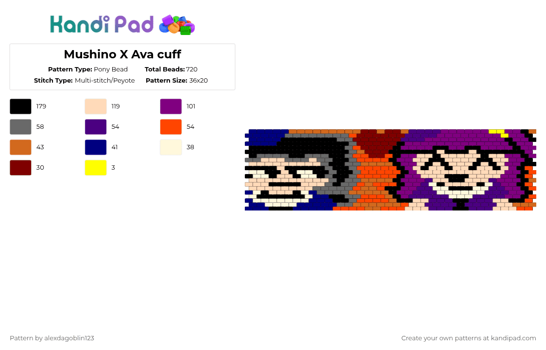 Mushino X Ava cuff - Pony Bead Pattern by alexdagoblin123 on Kandi Pad - purple,gray,beige,pink