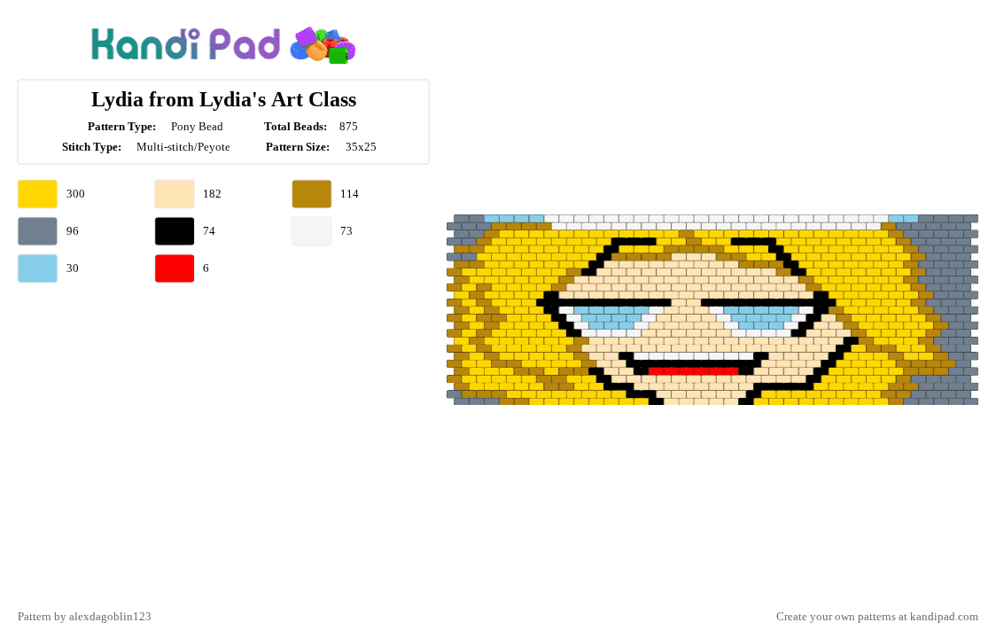 Lydia from Lydia\'s Art Class - Pony Bead Pattern by alexdagoblin123 on Kandi Pad - gold,yellow,beige
