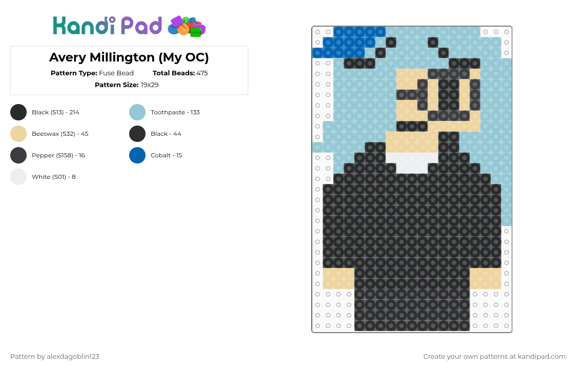 Avery Millington (My OC) - Fuse Bead Pattern by alexdagoblin123 on Kandi Pad - black,light blue