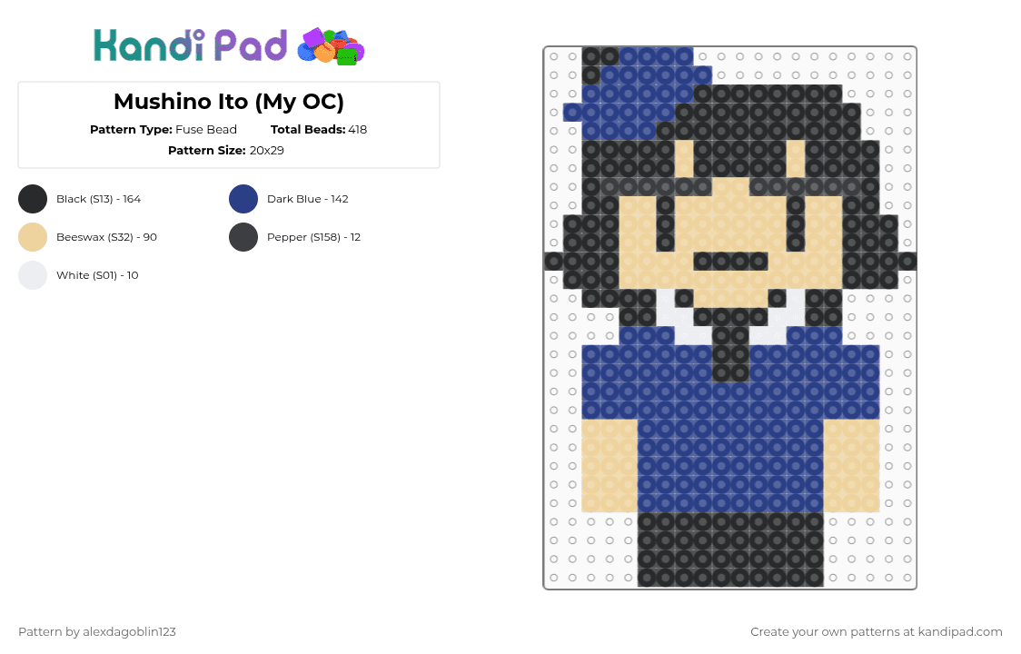Mushino Ito (My OC) - Fuse Bead Pattern by alexdagoblin123 on Kandi Pad - beige,blue