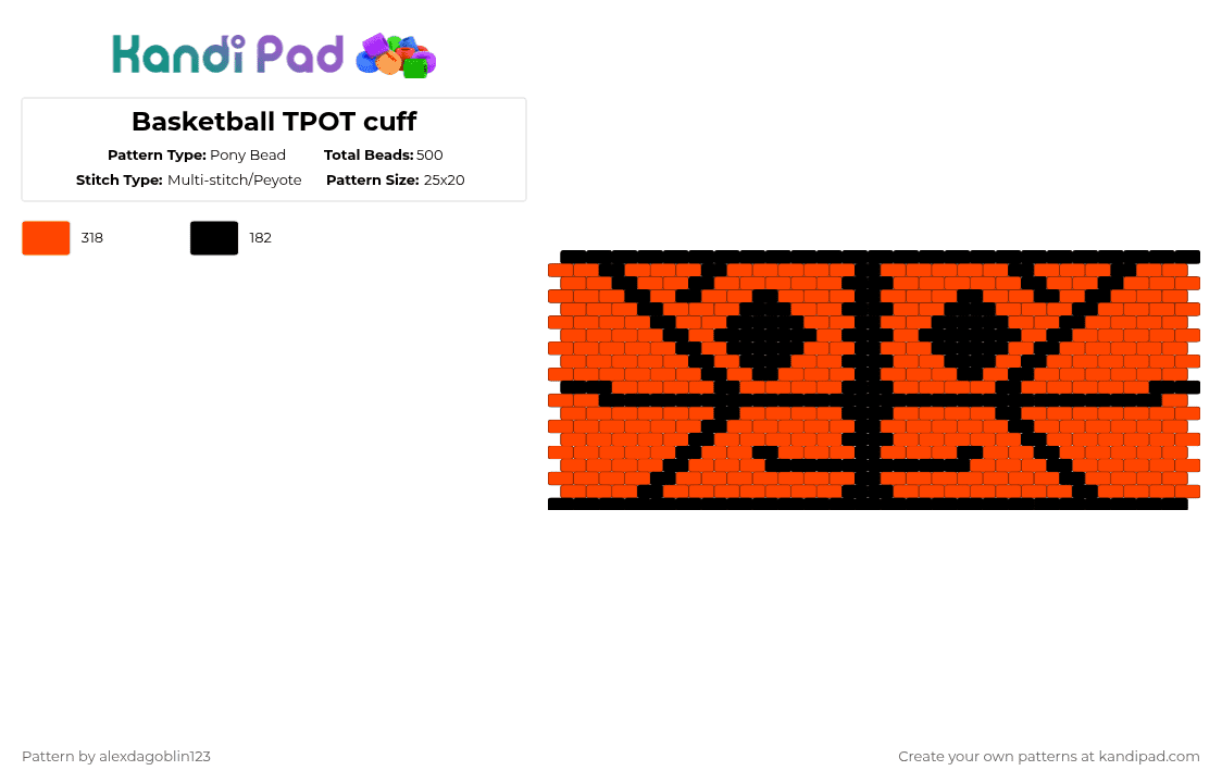 Basketball TPOT cuff - Pony Bead Pattern by alexdagoblin123 on Kandi Pad - black,red,cotdbasketball