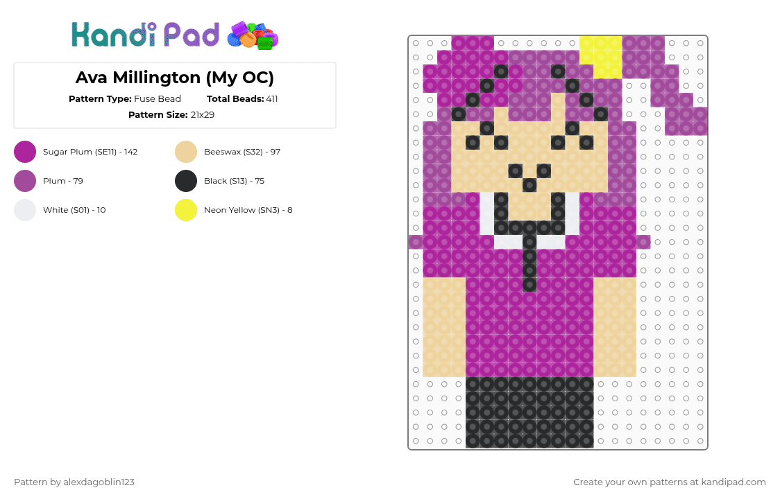 Ava Millington (My OC) - Fuse Bead Pattern by alexdagoblin123 on Kandi Pad - pink