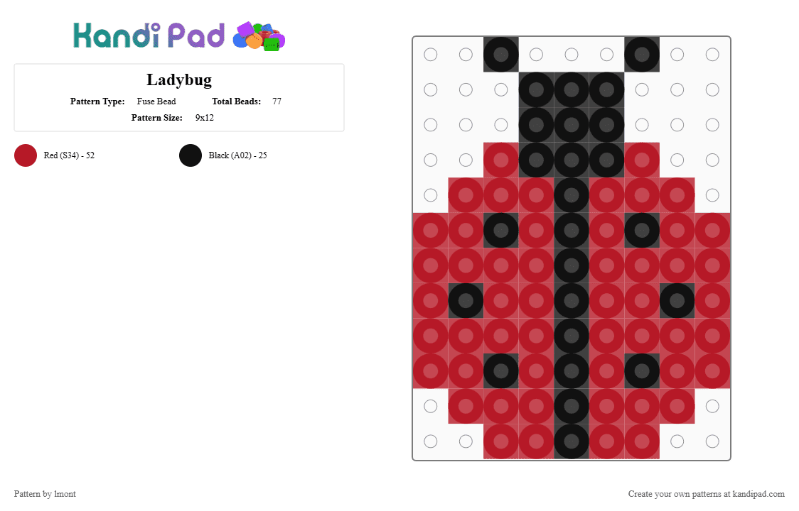Ladybug - Fuse Bead Pattern by lmont on Kandi Pad - red,black