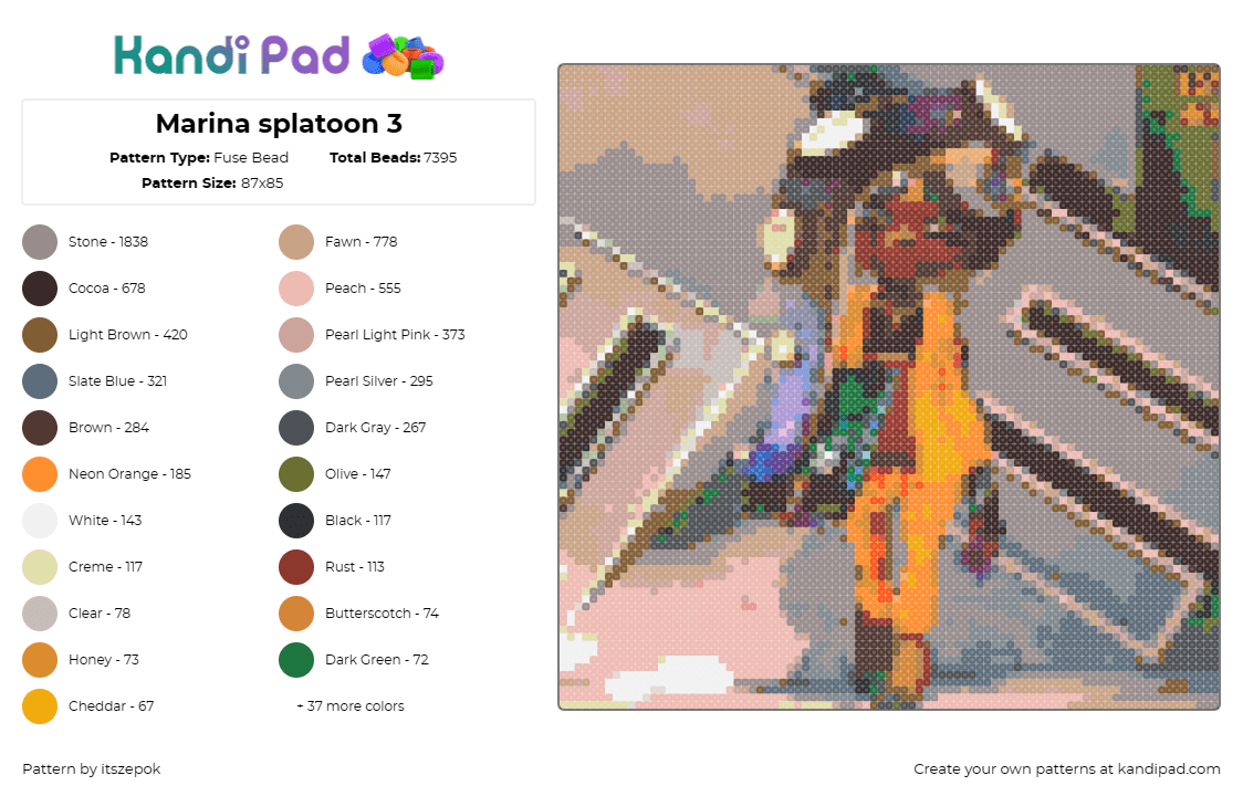 Marina splatoon 3 - Fuse Bead Pattern by itszepok on Kandi Pad - marina,splatoon,video game,character,octoling,engaging,orange