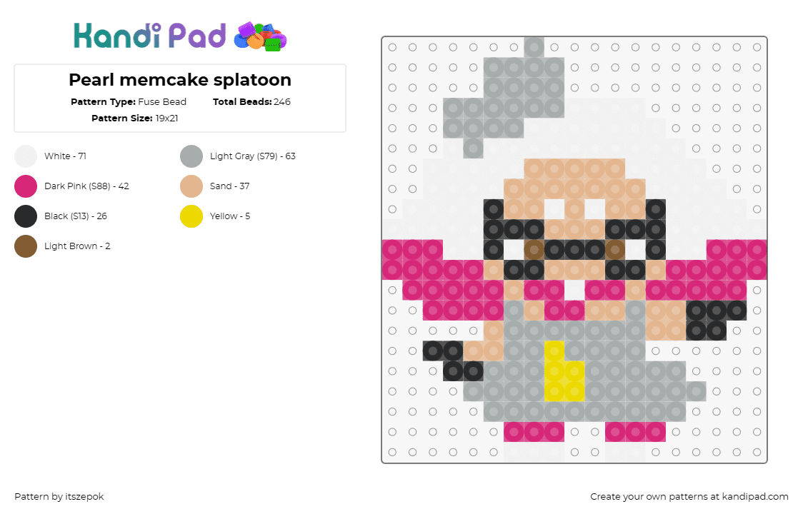 Pearl memcake splatoon - Fuse Bead Pattern by itszepok on Kandi Pad - pearl,mem cake,splatoon,video game,character,gaming,squid sister,pop culture,pin