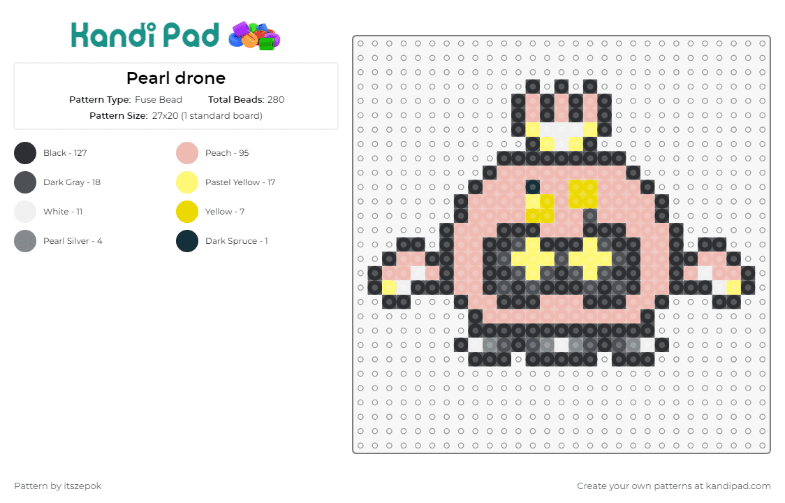 Pearl drone - Fuse Bead Pattern by itszepok on Kandi Pad - drone,pearl,splatoon,video game,futuristic,quirky,innovative,intricate,engaging,pink