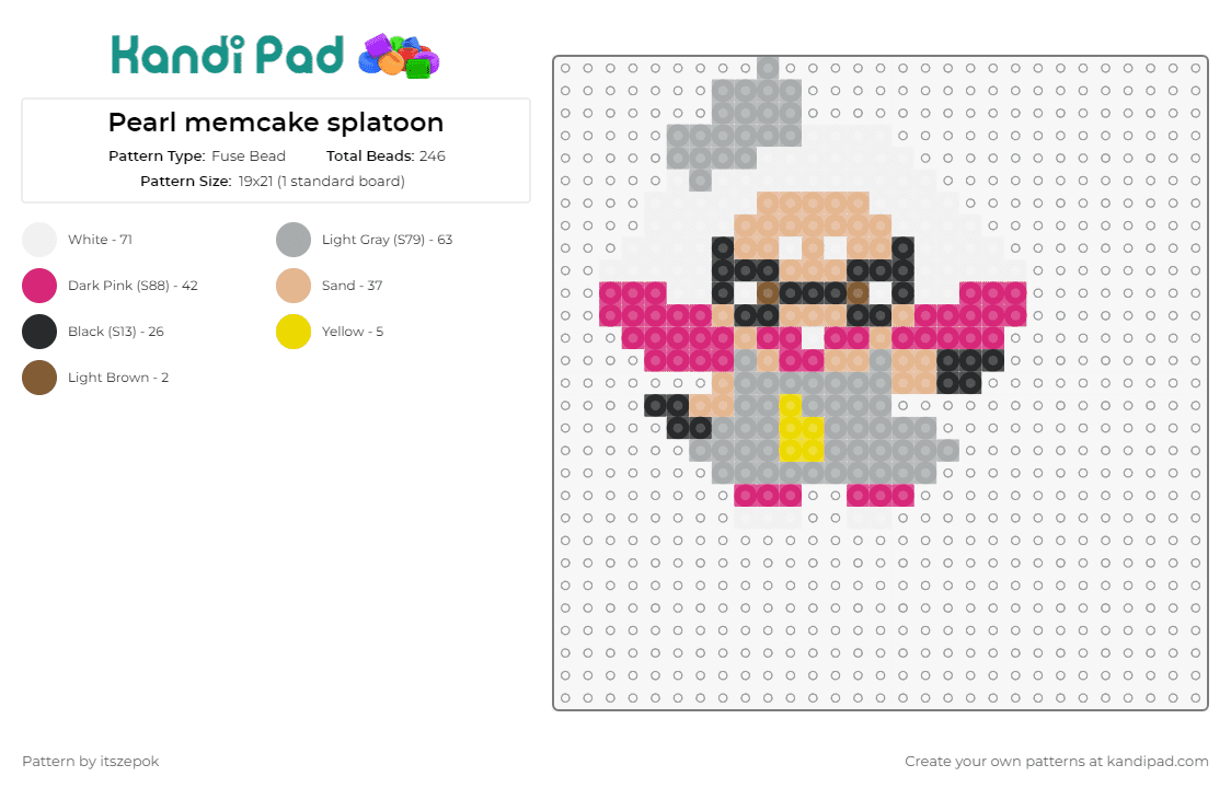 Pearl memcake splatoon - Fuse Bead Pattern by itszepok on Kandi Pad - pearl,mem cake,splatoon,video game,character,gaming,squid sister,pop culture,pink,grey