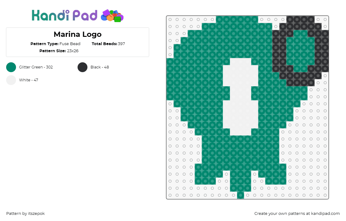 Marina Logo - Fuse Bead Pattern by itszepok on Kandi Pad - marina,splatoon,video game,logo,sleek,stylish,art style,cool,turquoise,green