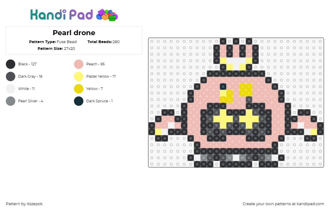 Pearl drone - Fuse Bead Pattern by itszepok on Kandi Pad - drone,pearl,splatoon,video game,futuristic,quirky,innovative,engaging,pink