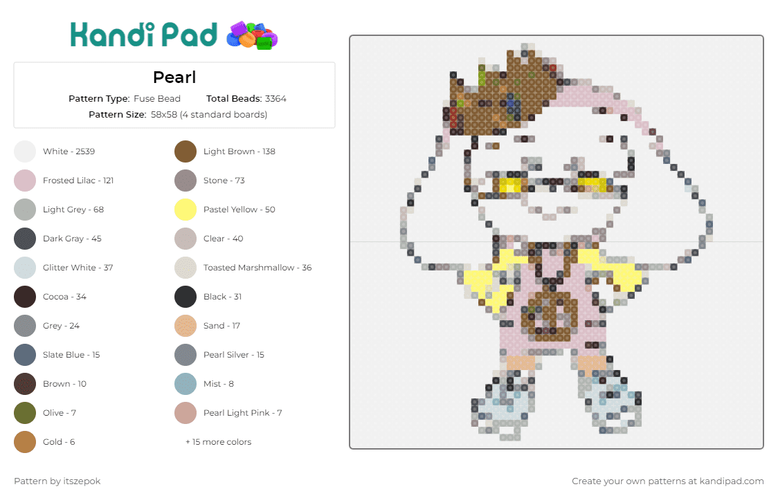 Pearl - Fuse Bead Pattern by itszepok on Kandi Pad - pearl,splatoon,character,video game,hip-hop,outfit,inkopolis,iconic,dynamic,crown,white