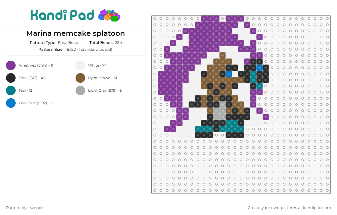 Marina memcake splatoon - Fuse Bead Pattern by itszepok on Kandi Pad - marina,mem cake,splatoon,video game,character,gaming,octo,idol,purple,brown