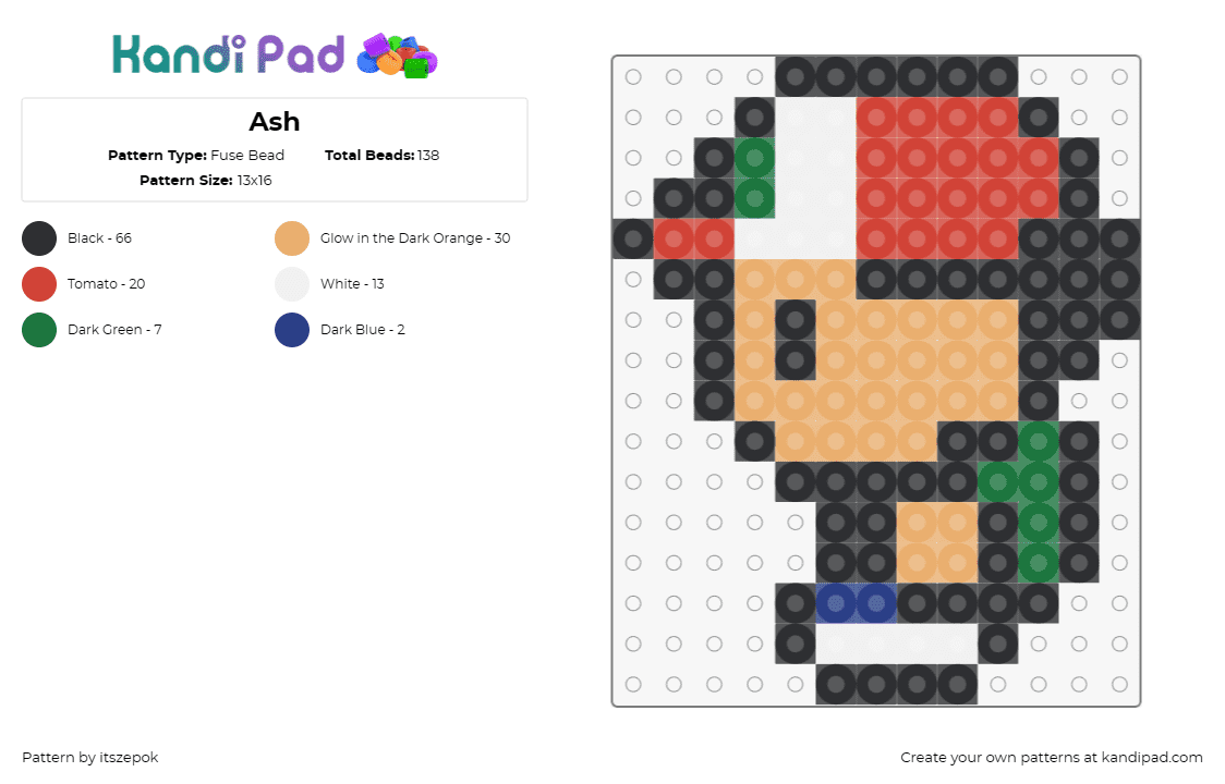 Ash - Fuse Bead Pattern by itszepok on Kandi Pad - sh ketchum,pokemon,trainer,character,adventure,classic,journey,master,red,tan