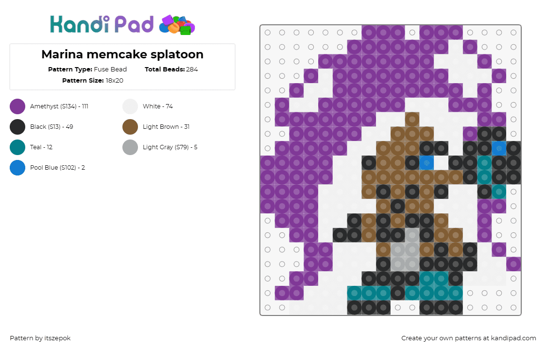 Marina memcake splatoon - Fuse Bead Pattern by itszepok on Kandi Pad - marina,mem cake,splatoon,video game,character,gaming,octo,idol,purple,brown