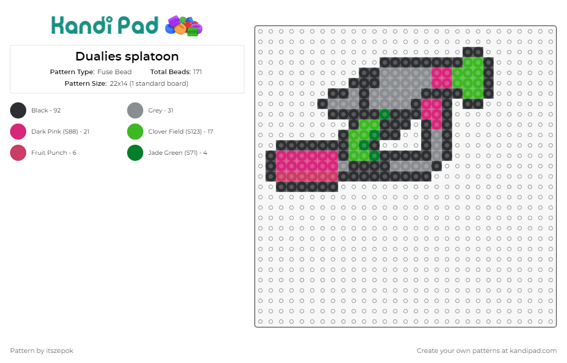 Splat Dualies - Fuse Bead Pattern by itszepok on Kandi Pad - splat dualies,splatoon,video game,weapon,vibrant,universe,essence,favorite,energy,excitement,pink,gray