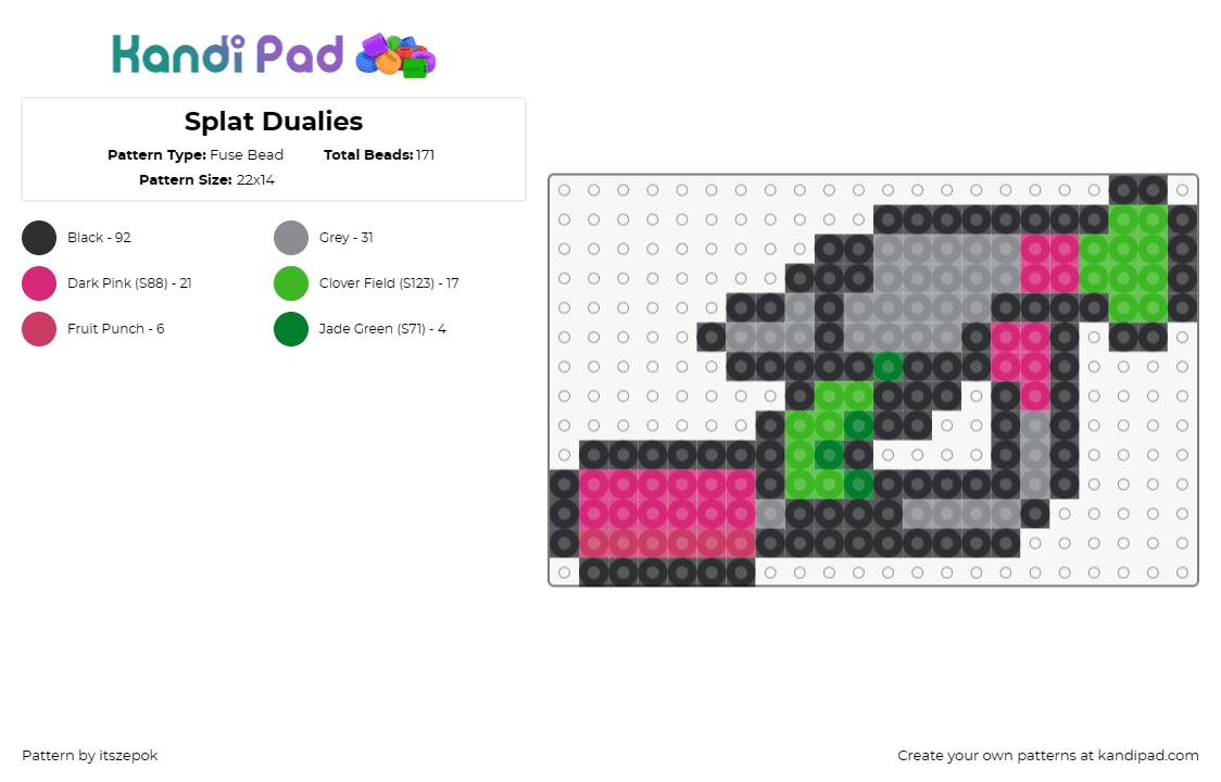 Splat Dualies - Fuse Bead Pattern by itszepok on Kandi Pad - splat dualies,splatoon,video game,weapon,vibrant,universe,favorite,energy,excite