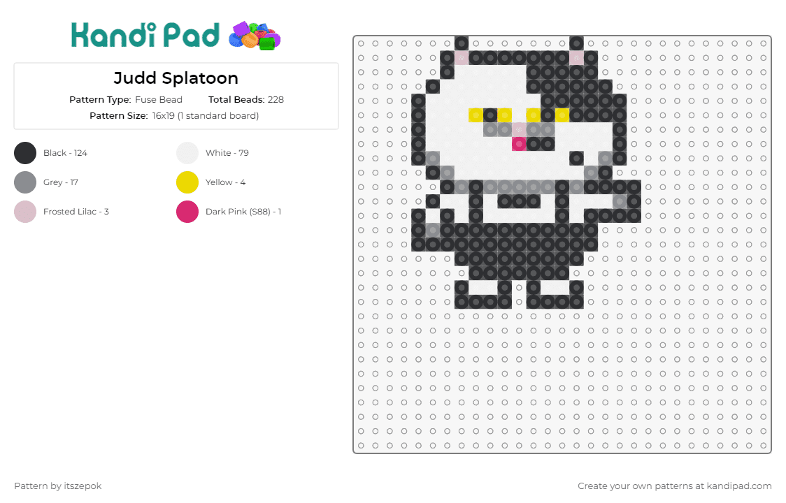 Judd Splatoon - Fuse Bead Pattern by itszepok on Kandi Pad - judd,splatoon,video game,iconic,cat,vibrant,crafting,gamers,fans,piece,black,white