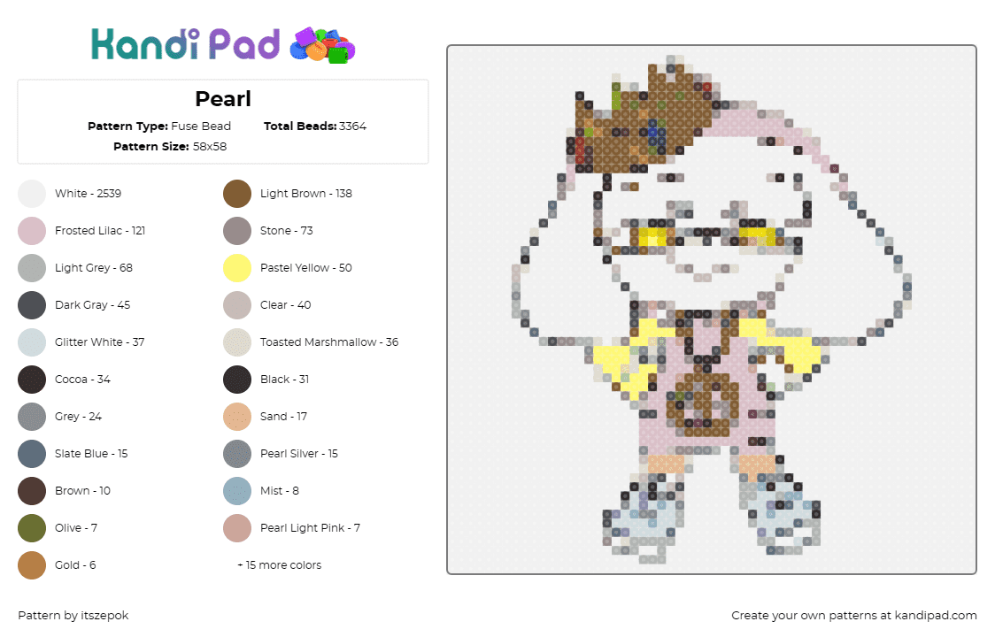 Pearl - Fuse Bead Pattern by itszepok on Kandi Pad - pearl,splatoon,character,video game,hip-hop,outfit,inkopolis,crown,white