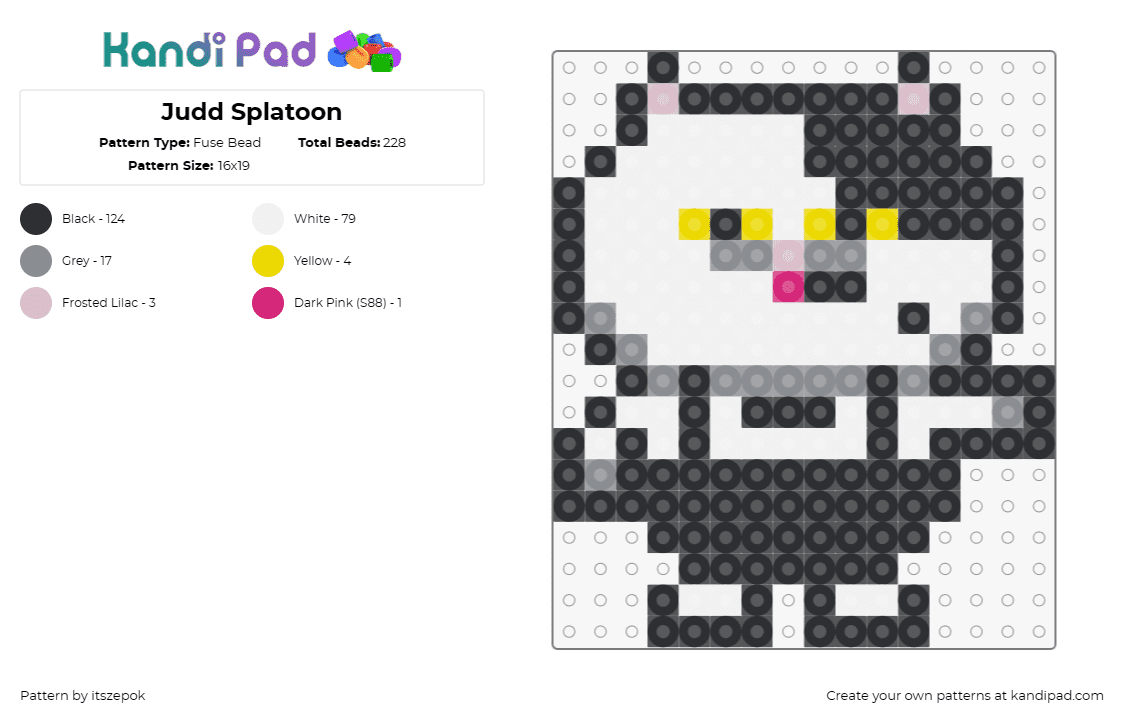 Judd Splatoon - Fuse Bead Pattern by itszepok on Kandi Pad - judd,splatoon,video game,cat,vibrant,gamers,piece,black,white