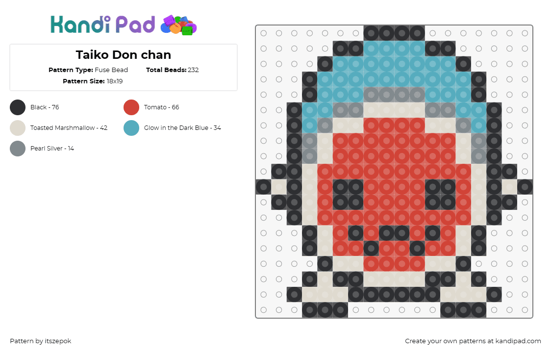 Taiko Don chan - Fuse Bead Pattern by itszepok on Kandi Pad - don wada,taiko no tatsujin,video game,namco,drum,rhythm,character,nostalgia,red