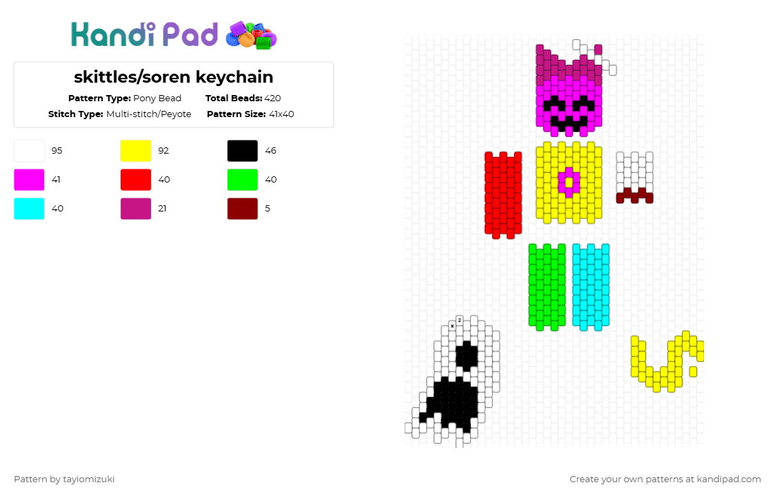 skittles/soren keychain - Pony Bead Pattern by tayiomizuki on Kandi Pad - hwwhp, pink, roblox, yellow