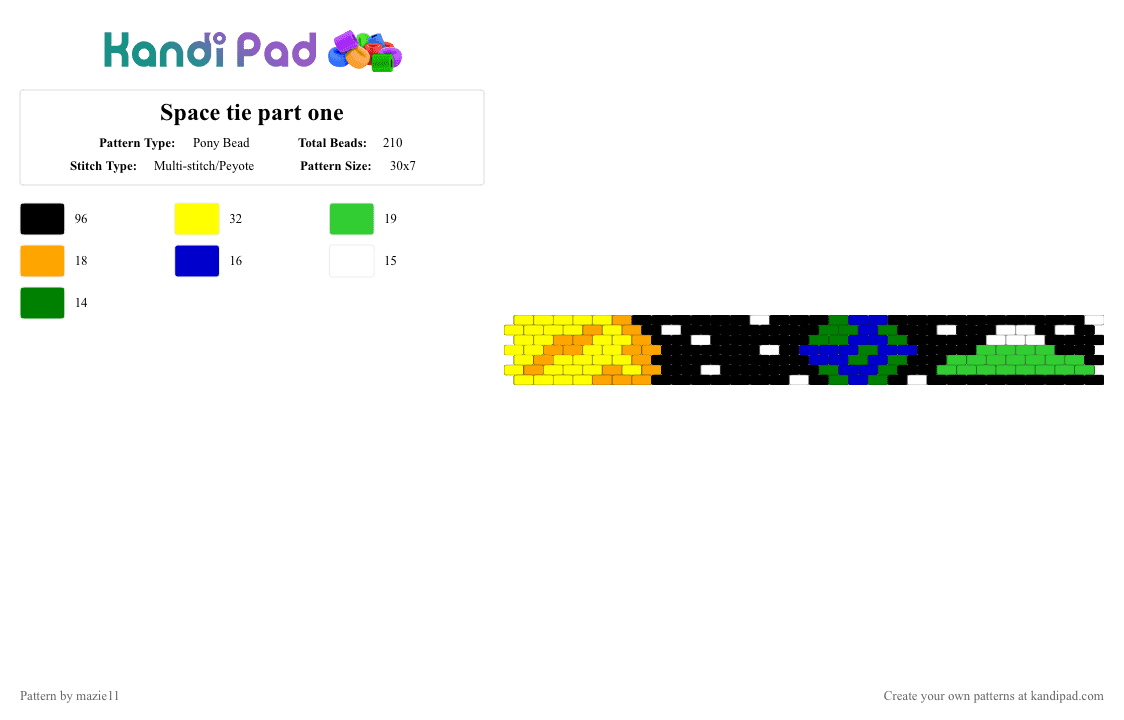 Space tie part one - Pony Bead Pattern by mazie11 on Kandi Pad - black,yellow,green